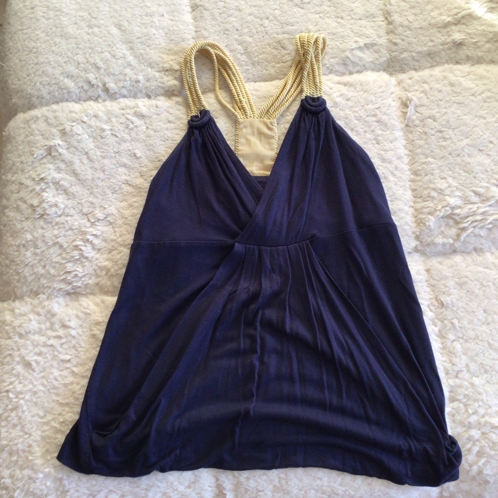 Boston Proper Sleeveless Nautical Rope V-Neck Top with Front Hand Slip Pocket